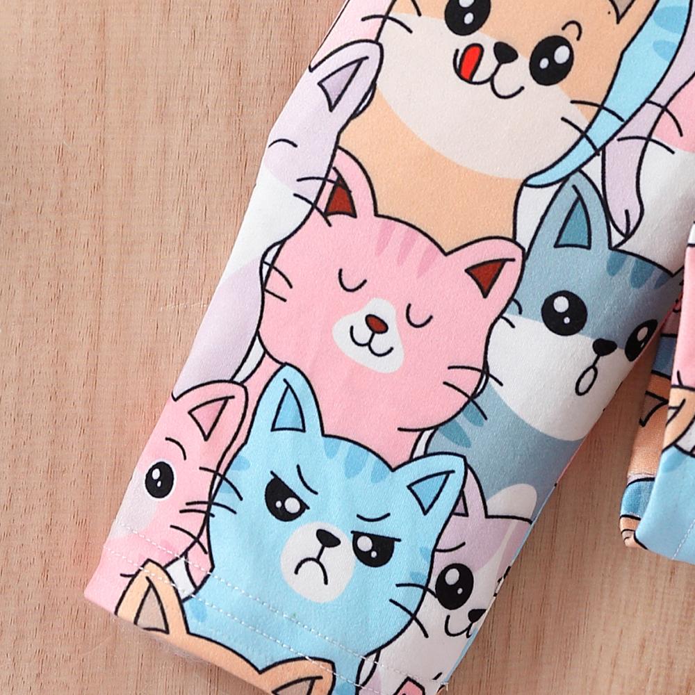 Модный комплект из двух предметов для девочек с длинными рукавами и брюками, спортивный костюм с рисунком кота из мультфильма, весна и осень