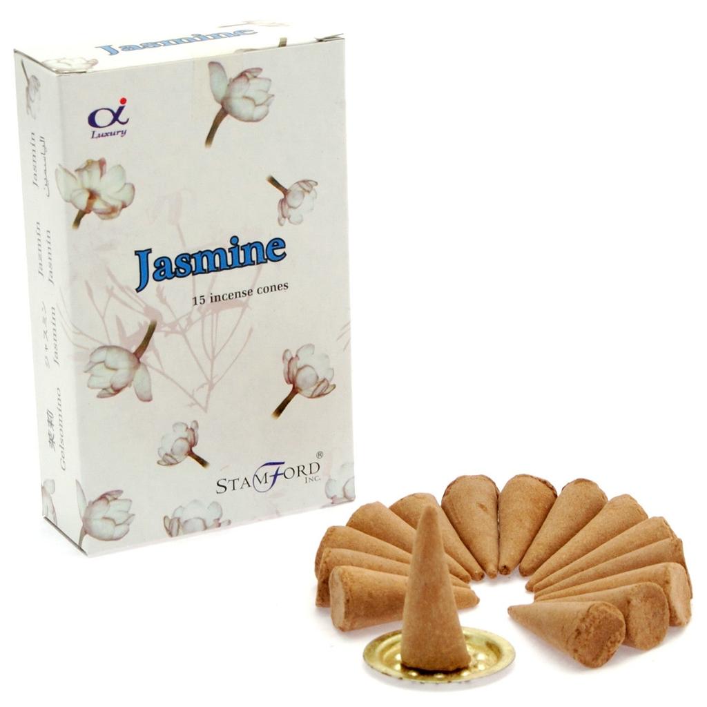 7x Jasmine Incense Cones, 15 Pack With Metal Holder