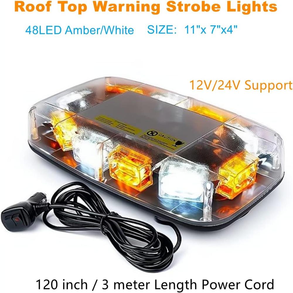 Roof Top Strobe Lights 48LED Emergency Safety Hazard Warning Light LED Flashing Light Bar Magnetic Mount for 12V 24V Car Truck