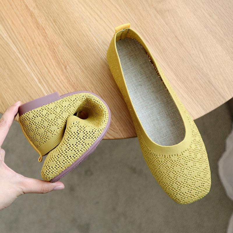 Fashion Stretch Knit Fabric Shoes Hollow Fabric Ballet Flats Patchwork New Women Flat Heel Anti Skid Breathable Loafer Femalety76