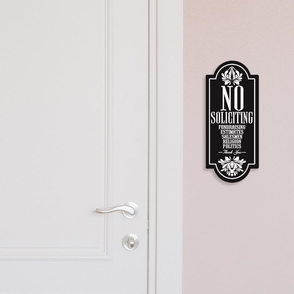 No Soliciting Sign for House, No Estimates, Salesmen, Thank You Sign, Stylish & Prominent Design, Perfect for Home Office Front Doors, Wall Decor.