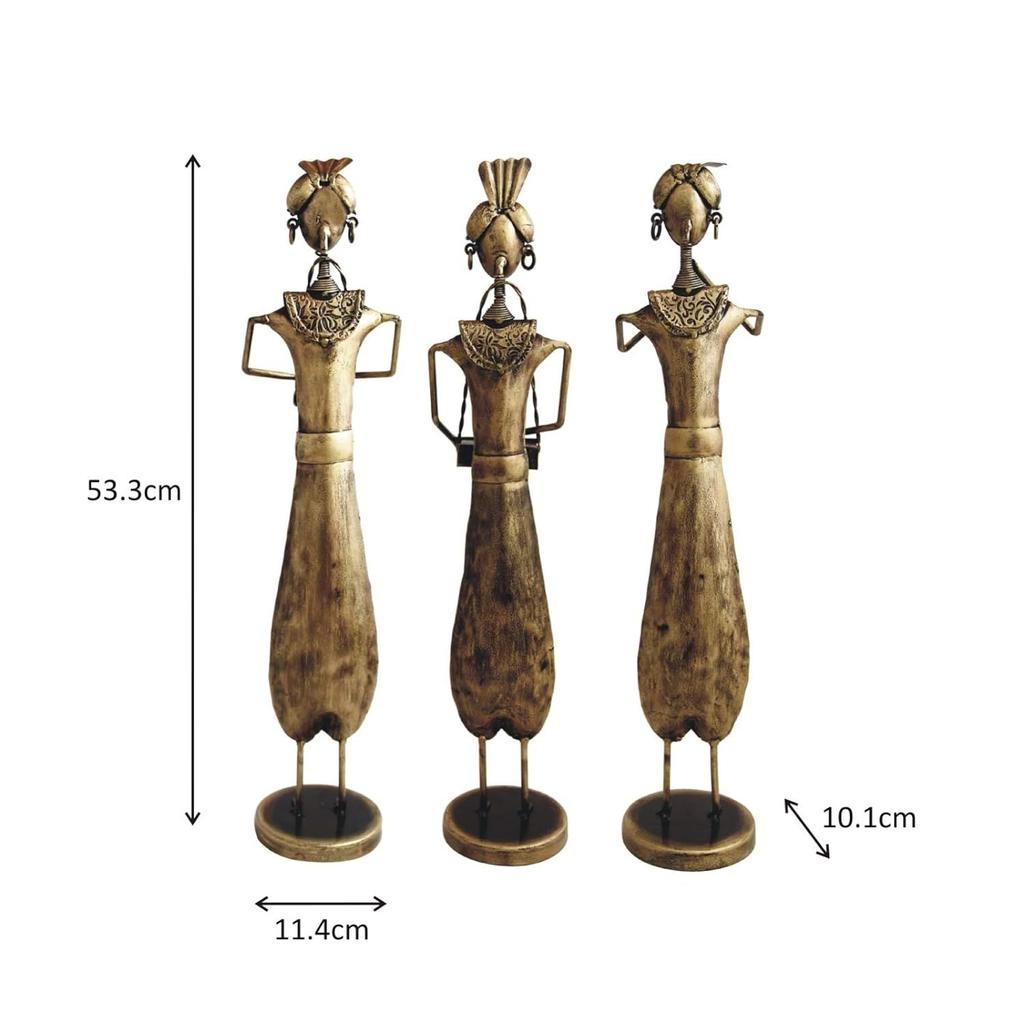 Wrought Iron Antique Musical Doll Set Handmade Decorative Gift Item Showpiece for Home Decor, Multicolour, 21 Inch, 3 Piece