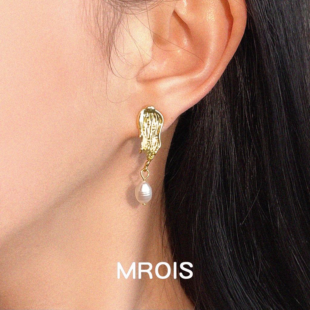 Серьги из пресноводного жемчуга с покрытием из 18-каратного золота с текстурой масляной живописи - Стиль легкой роскоши