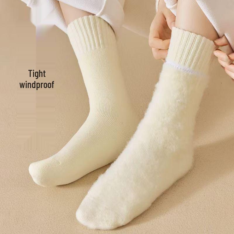 Женские толстые теплые флисовые махровые хлопковые носки средней длины - Осень/Зима Японский стиль