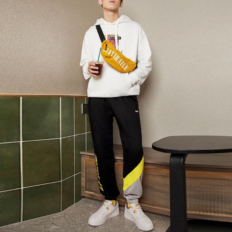 Li Ning Sports Fashion Series Logo Print Color Block Loose Fit Cuffed Knit Joggers Men Joggers Black AKLRC05-3