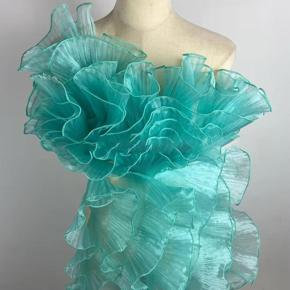 New Glossy Organza Lace Trim Fabric 13cm Wide 2yard Pleated Ruffles Material 3D Wedding Dress Sewing Accessories
