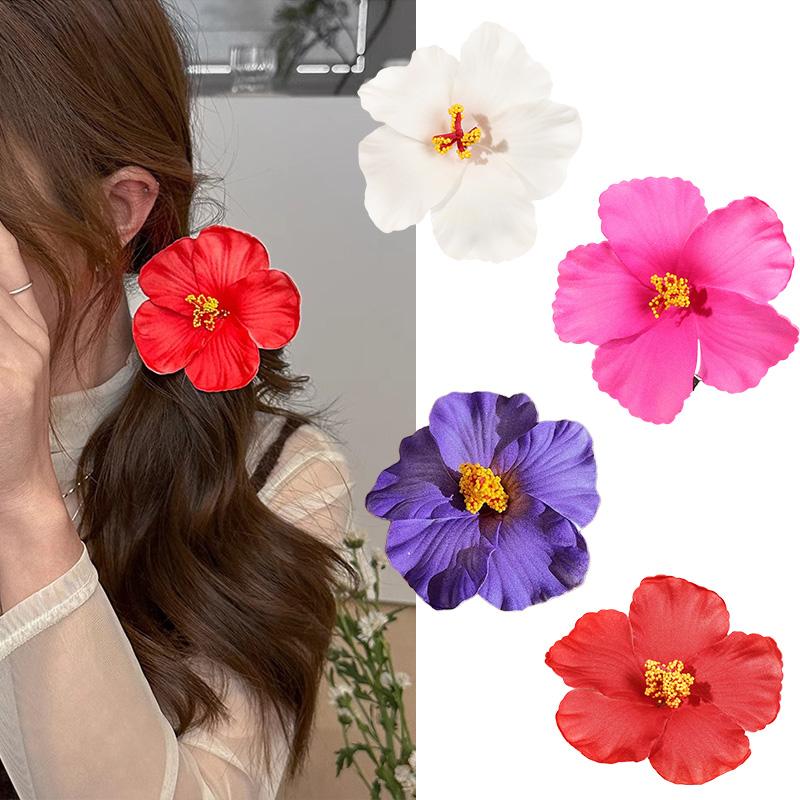 2/4/6 pcs Hawaiian Flower Hair Clips for Women Artificial Floral Hibiscus Lily Barrettes Hairpin Accessories Vacation Beach Gift