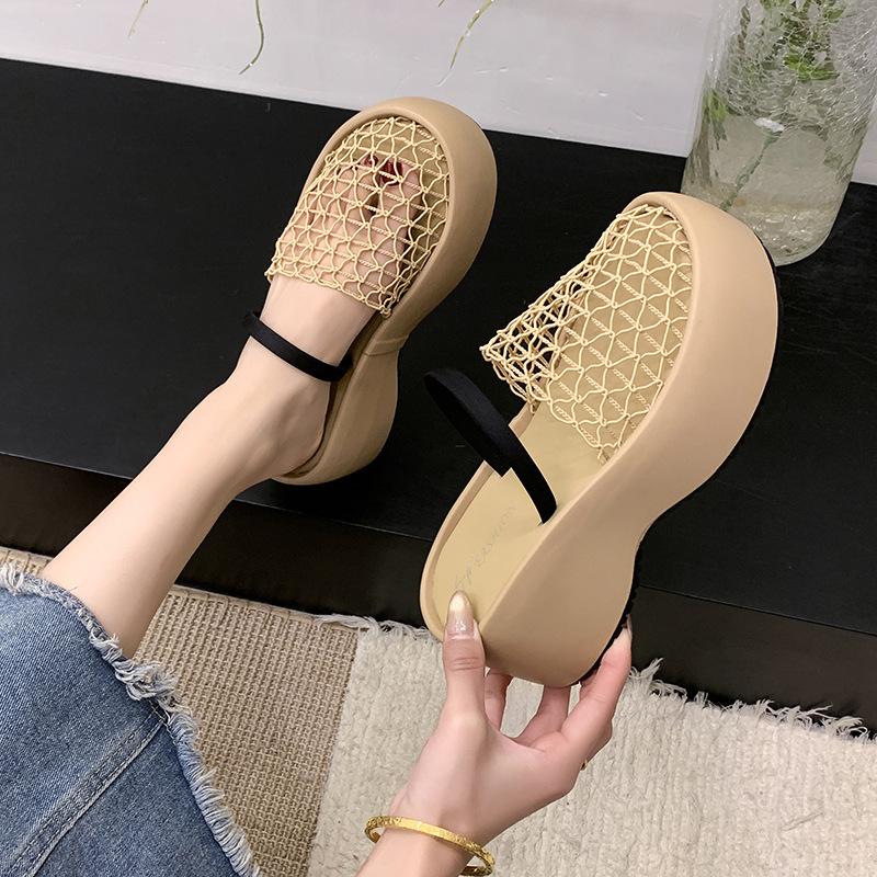 Ретро сетчатая ажурная сумка голова крутые тапочки женская летняя обувь на толстой подошве танкетка высокий каблук отпуск слово с крутыми тапочками