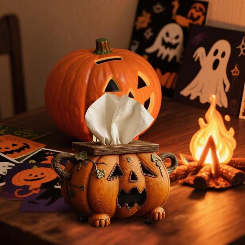 Halloween Pumpkin Tissue Box Holder, Spooky Pumpkins Tissue Box Cover Decor for Bathroom Kitchen Office, Pumpkin Sign Toilet Paper Holder,