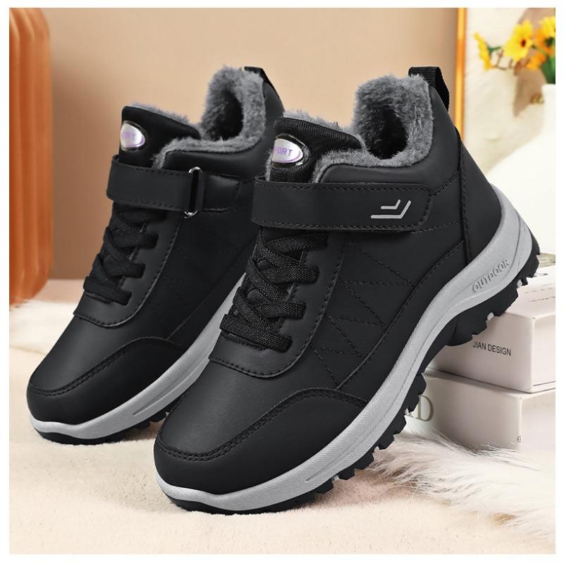 Winter Cotton Shoes Fleece Lined Thickened Snow Boots, Couple Style Large Size Walking Cotton Boots, Convenient Hook & Loop Elderly Shoes Wholesale
