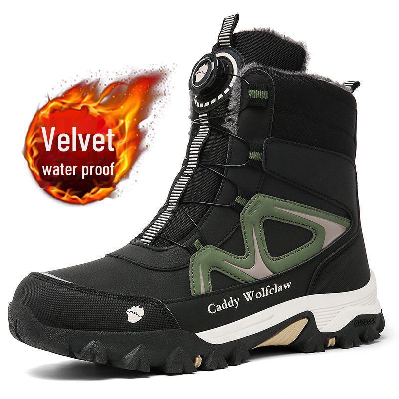 Новые мужские высокие хлопковые зимние ботинки с бархатом, вращающимися пуговицами, нескользящая обувь для походов на открытом воздухе для подростков.