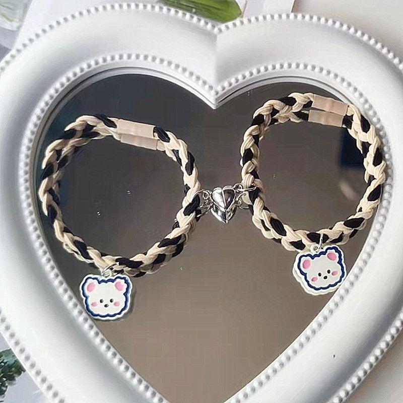Original Two-Color Braided Little Bear Couple Bracelets & Hair Ties - Korean Version