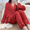Casual Plaid Nightwear Women Patterned Silk Sleepwear Long-Sleeved Loose Home Wear Large Size Sleepwear 2PCS/Set