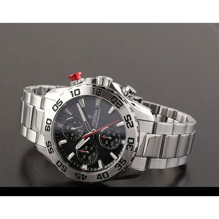 Festina - Chronographe féminin - Cadran noir - Tout acier inoxydable.- F20457/3