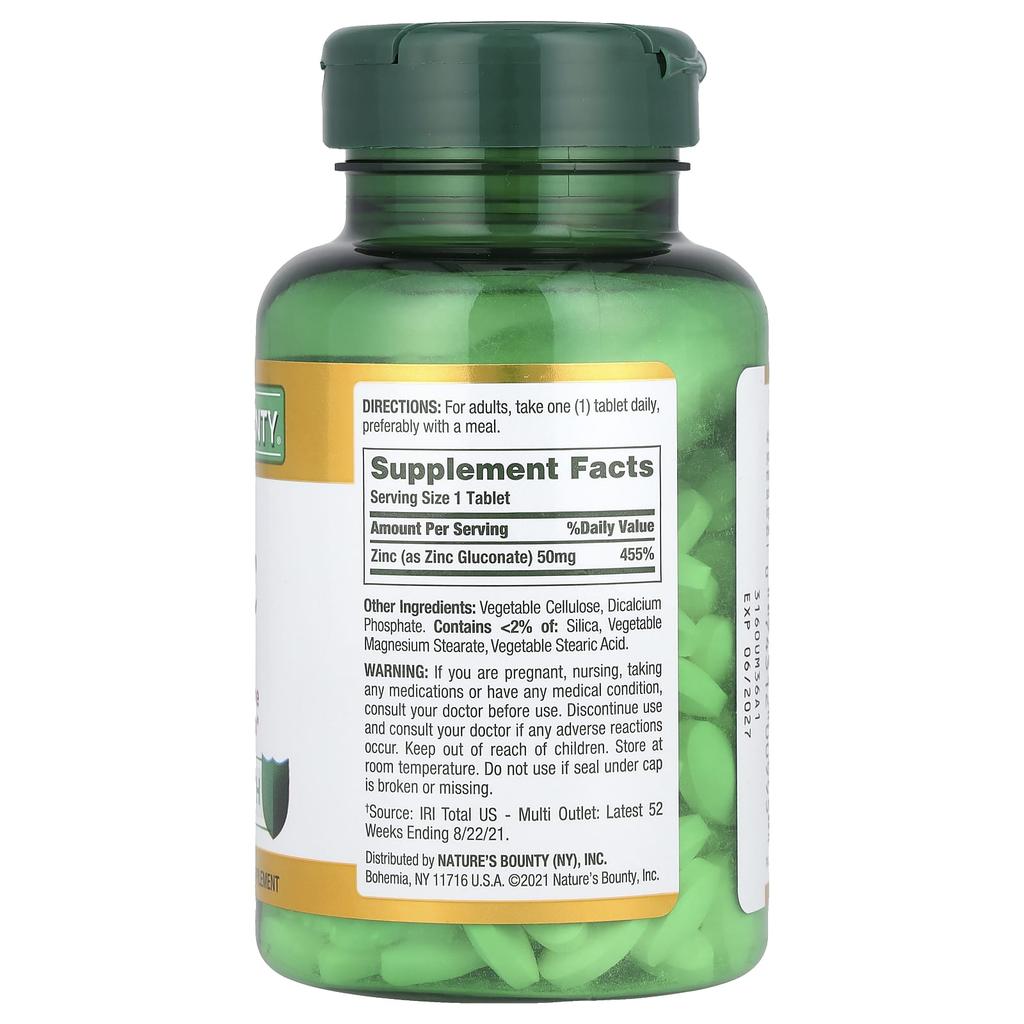 Nature'S Bounty, Zinc, 50Mg, 200 Tablets
