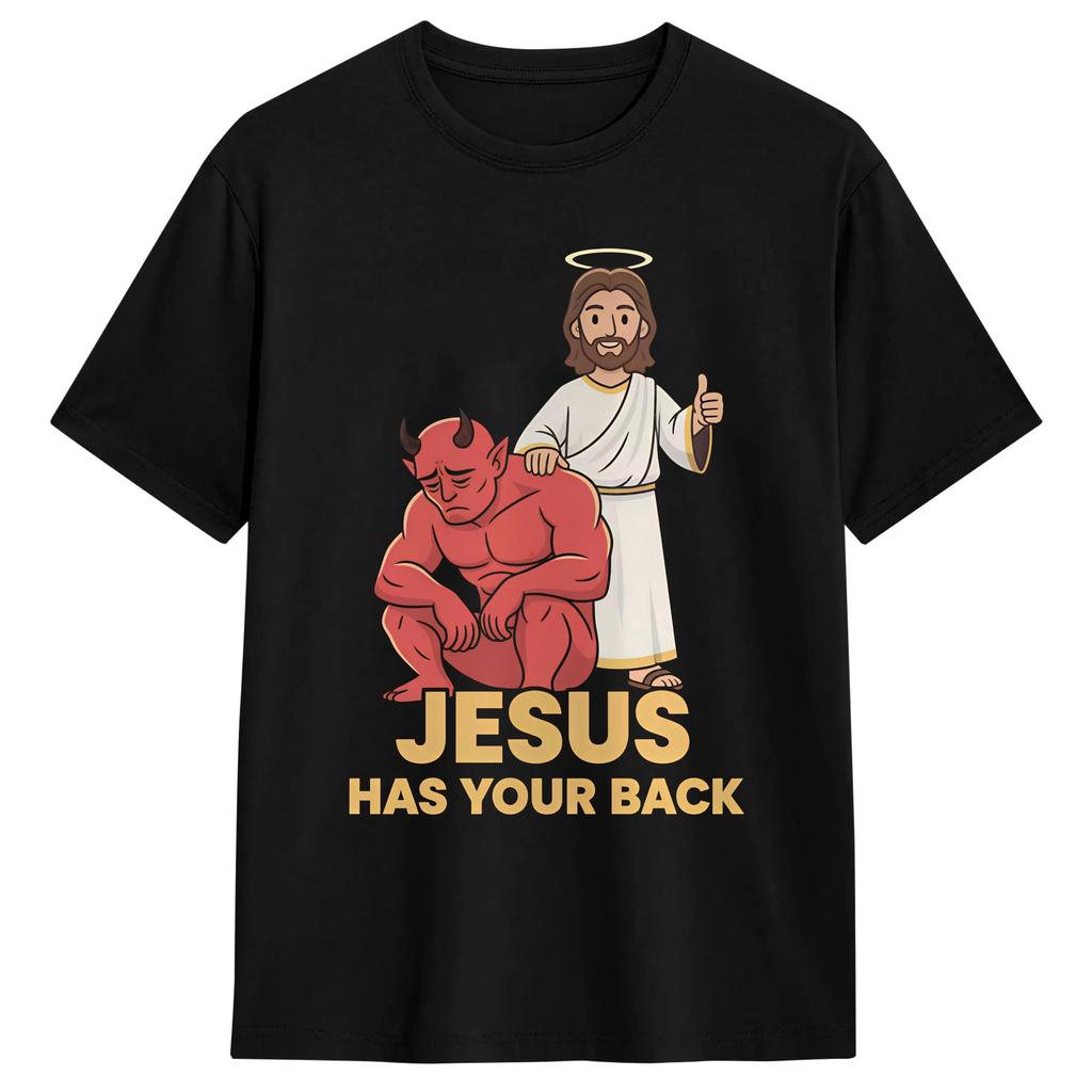 Oversized TShirt Summer Jesus Has Your Back Popular T Shirts Pure Cotton Tshirt For Male Awesome Design Short Sleeve Tops
