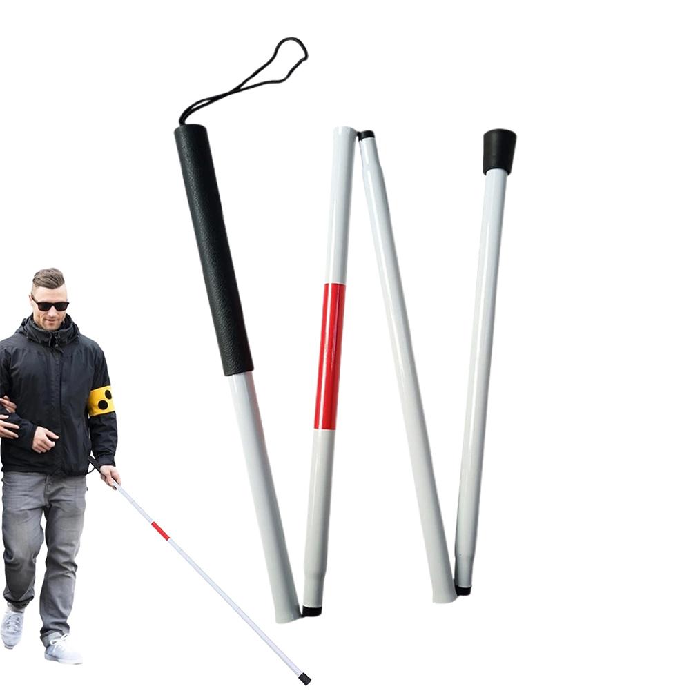 Складная алюминиевая трость с 4 уровнями регулировки высоты, светоотражающими полосами, сумкой для хранения. Для пожилых людей, слабовидящих. Безопасность в путешествии.