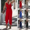 Fashion Spring And Summer Sexy Open Back Tether Deep V-Neck Sling Long Jumpsuit