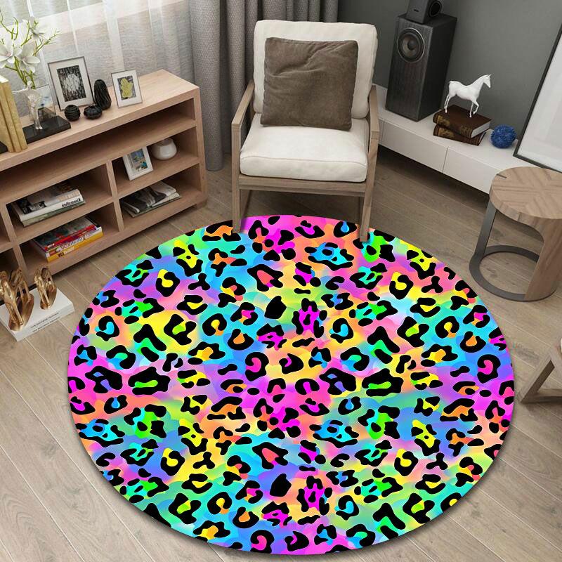 Whimsical Round Mystical Multicolor Accent Rug, Non-Slip Floor Mat for Laundry Room