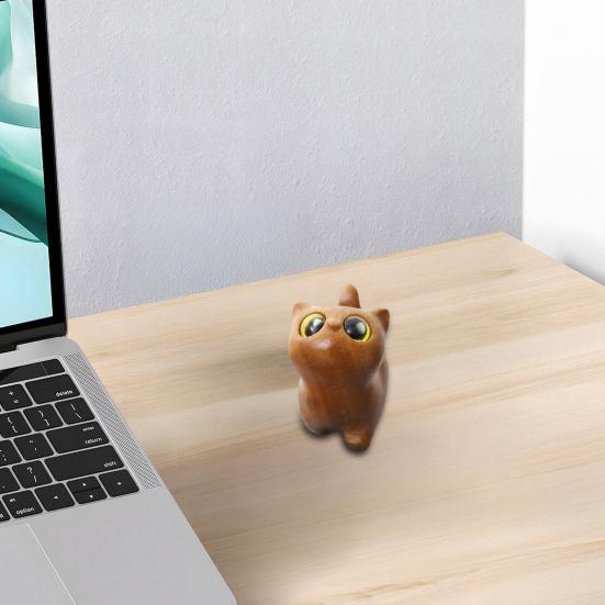 Mini Cat Figurine Hand-carved Wooden Cat Statue Collectible Polished Miniature Cat Ornament for Home Desk Bookshelf Decoration