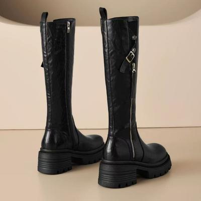 Версия из коровьей кожи, ботинки-рыцари на толстой подошве, женские новые осенне-зимние высокие ботинки, детские, делают ноги стройнее и выше, маленькие длинные ботинки