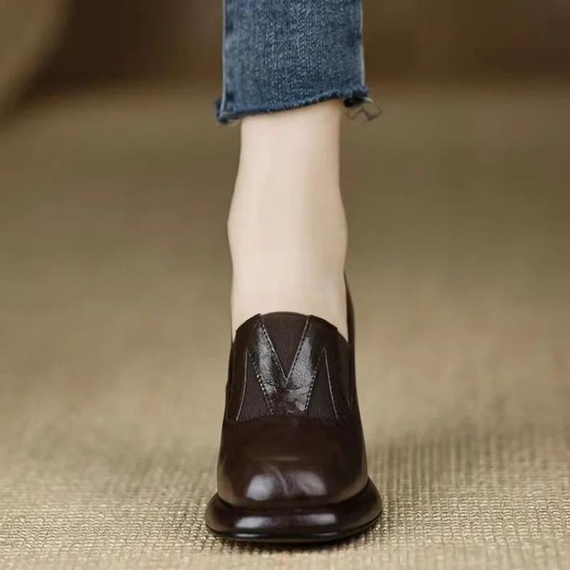 Модные женские туфли-лодочки в стиле ретро весна-осень на толстом квадратном каблуке, женские туфли-лодочки из коровьей кожи с квадратным носком во французском стиле