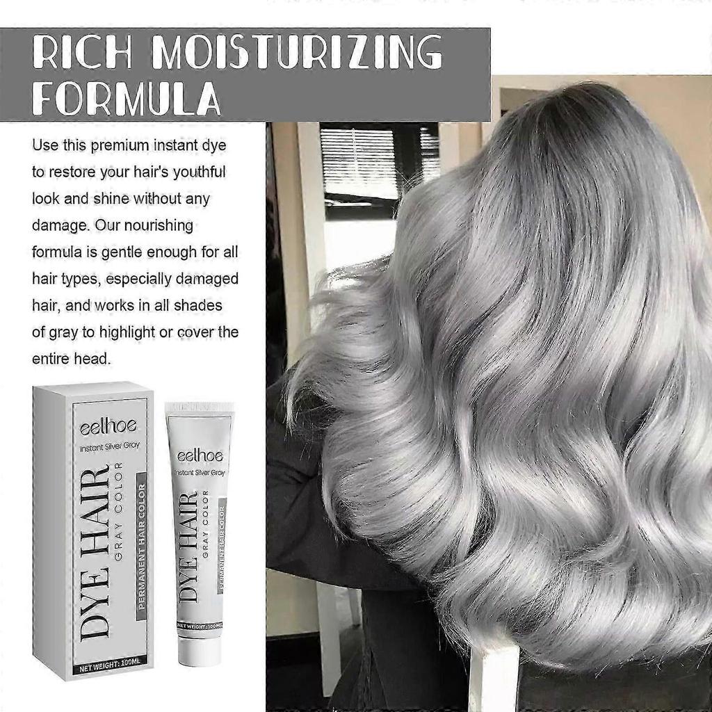 Silver Gray Hair Dye Cream, Unisex Silver Hair Dye Long-lasting Non-Damage Color Cream for Women and Men