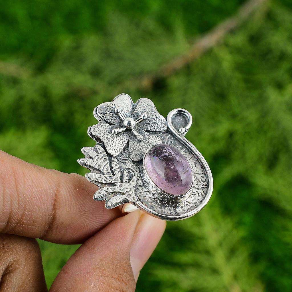 Натуральный африканский аметист кольцо-цветок обещания регулируемое серебро 925 для женщин