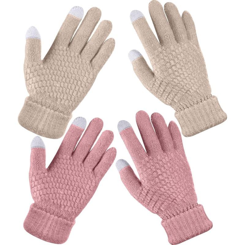 2 пары женских зимних перчаток для сенсорных экранов, теплые трикотажные перчатки с флисовой подкладкой, эластичные манжеты, зимние перчатки для отправки текстовых сообщений