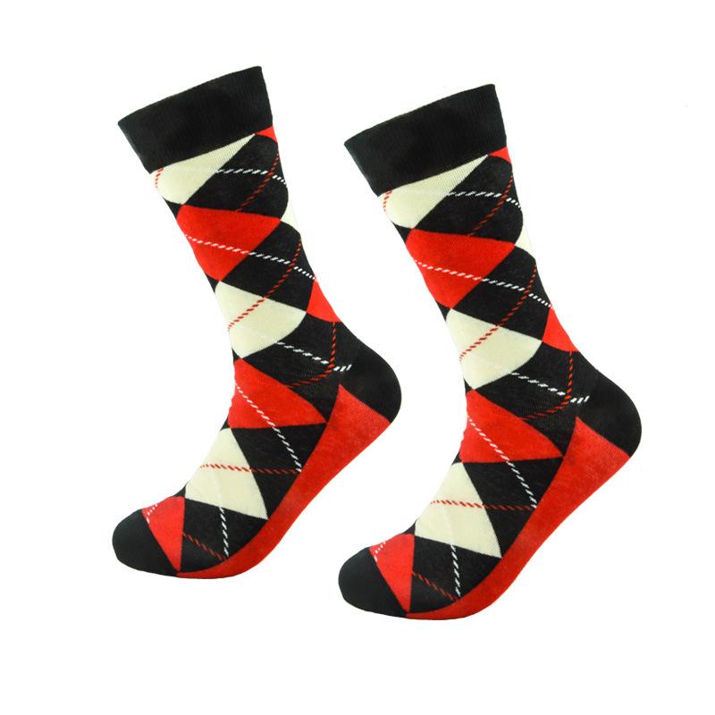 Ретро Мужские Хлопковые Носки Happy Socks Ромбовидный Узор Свадебные Харадзюку Забавные Новинка Подарок Уличная Одежда Хип-Хоп Крутые Для Скейтборда Цвет