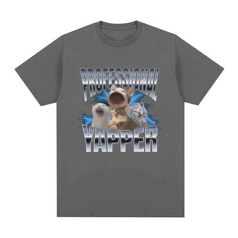 Professional Yapper Funny Cat Meme T Shirt Unisex Women Fashion Vintage Short Sleeve T-shirt Casual Cotton Cozy Oversized T Shirts