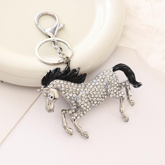 Подвеска-брелок Сверкающие стразы Дизайн лошади Металлическое кольцо для ключей Декоративный держатель для ключей Сумка