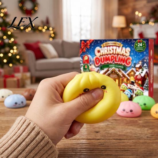Steamed Bun Countdown Box Christmas Cartoon Dumpling Gift Box, Xmas Advent Calendar with 24 Stress Toy Relief Squeeze Toys, Days Merry