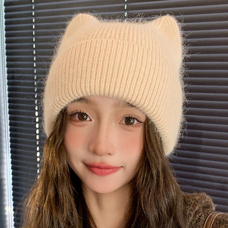 Новая теплая шерстяная шапка женская шапка-пуловер с кошачьими ушками вязаная шапка шерстяная шапка зимняя зимние шапки для женщин, шапки-бини для женщин, шапки для женщин зимние