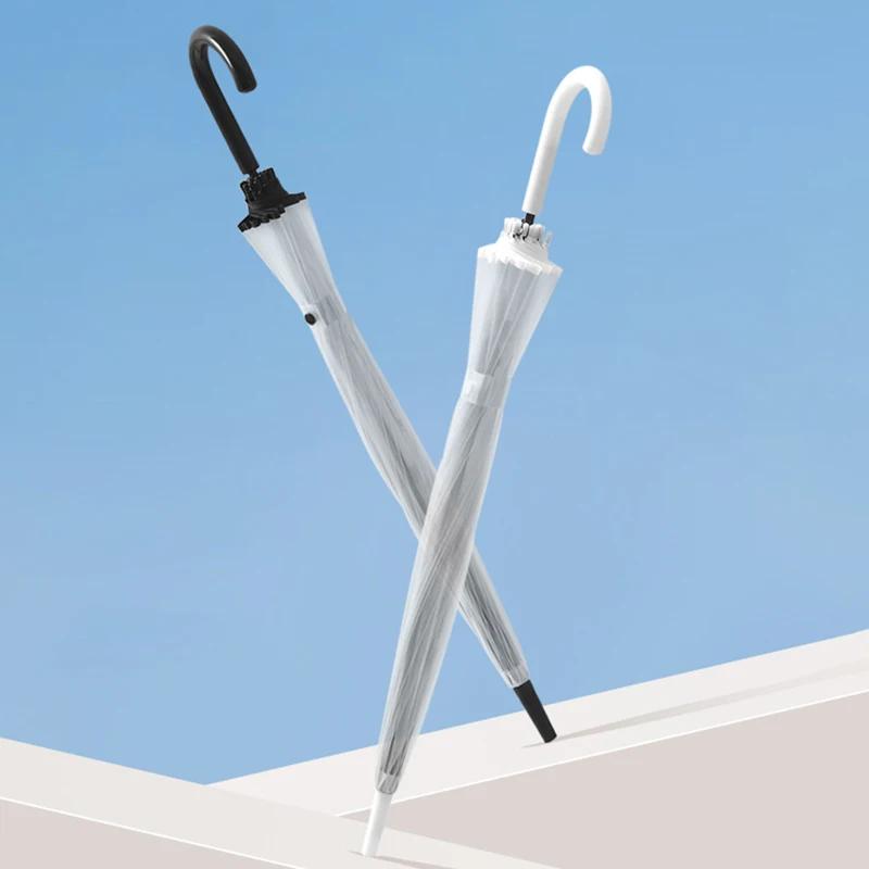 Прозрачный ветрозащитный зонт, сильный 16 ребер, зонт от дождя с длинной ручкой для женщин, полуавтоматический большой зонт, бесплатная доставка