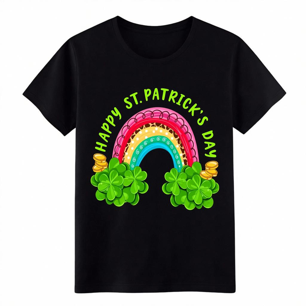 Unisex Everyday St. Patrick's Luck T-Shirt Casual All-Match Rainbow Shamrock Tee