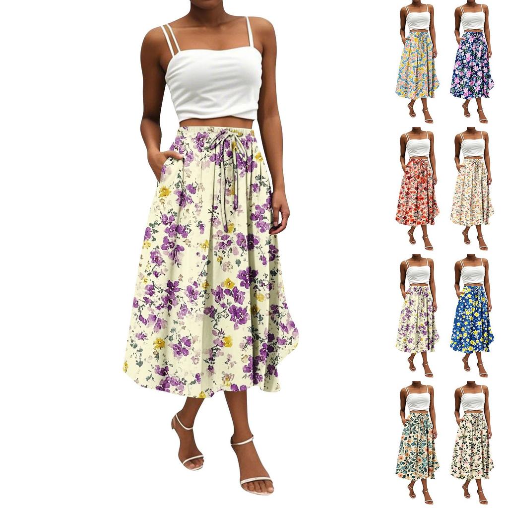 Women's Skirt Bohemian Skirt Floral Print Casual Temperament Pocket Skirt