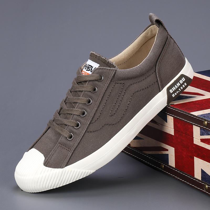 Мужская обувь Модная обувь Дышащая парусиновая обувь Модная повседневная обувь Низкие туфли на плоской подошве со шнуровкой