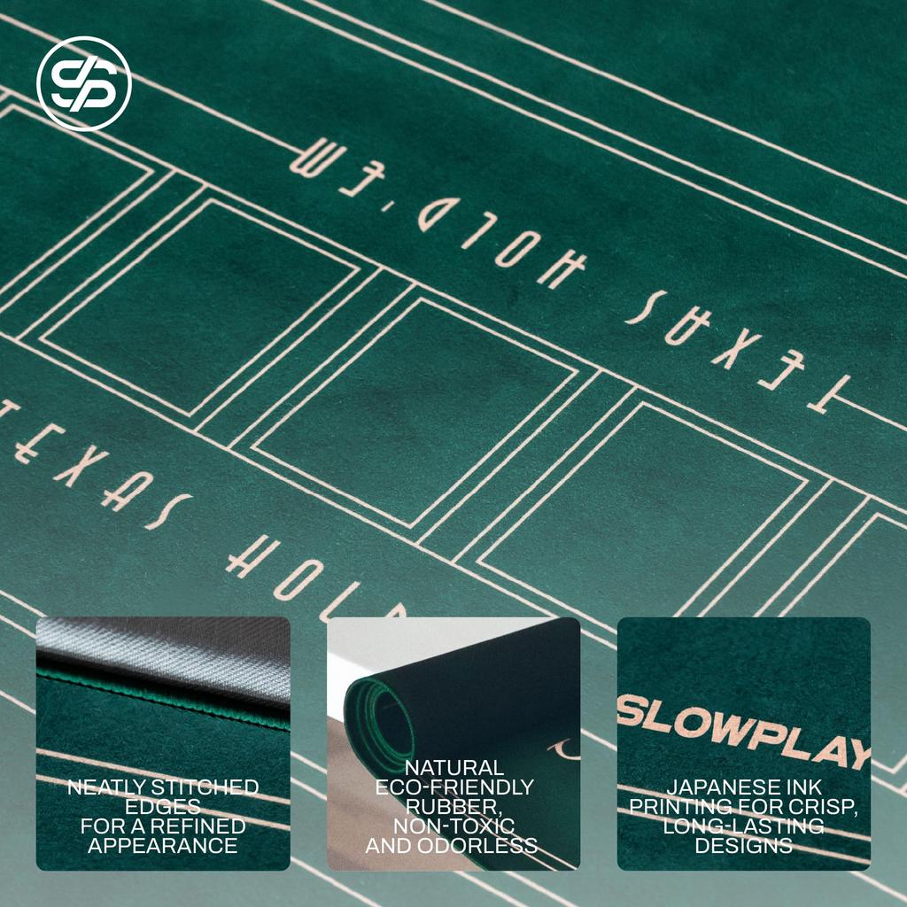 SLOWPLAY Nash Poker Mat Texas 180x90cm Art Deco Print Portable Playmat with Green Smooth to the Comes with Overflowing Carry Bag Hold'em Borders,