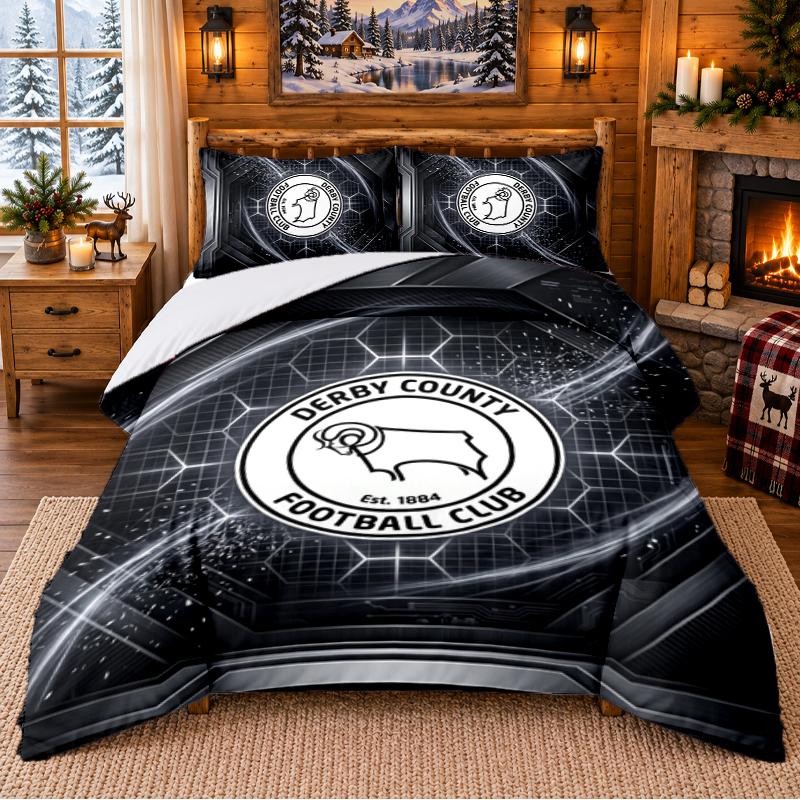 Printed 3Pcs Bedding Set Derby County Football Pattern Bed Sheet Pillowcase For Bedroom Decor