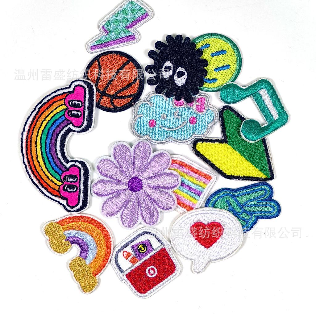 Self-adhesive sticker mini embroidery label clothing luggage handbook DIY decoration seam-free self-adhesive cloth sticker3 pcs MOQ mix styles