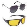 Dervin Aviator and Wrap Around Men's and Women's Sunglasses Combo (Black, Yellow) - Pack of 2