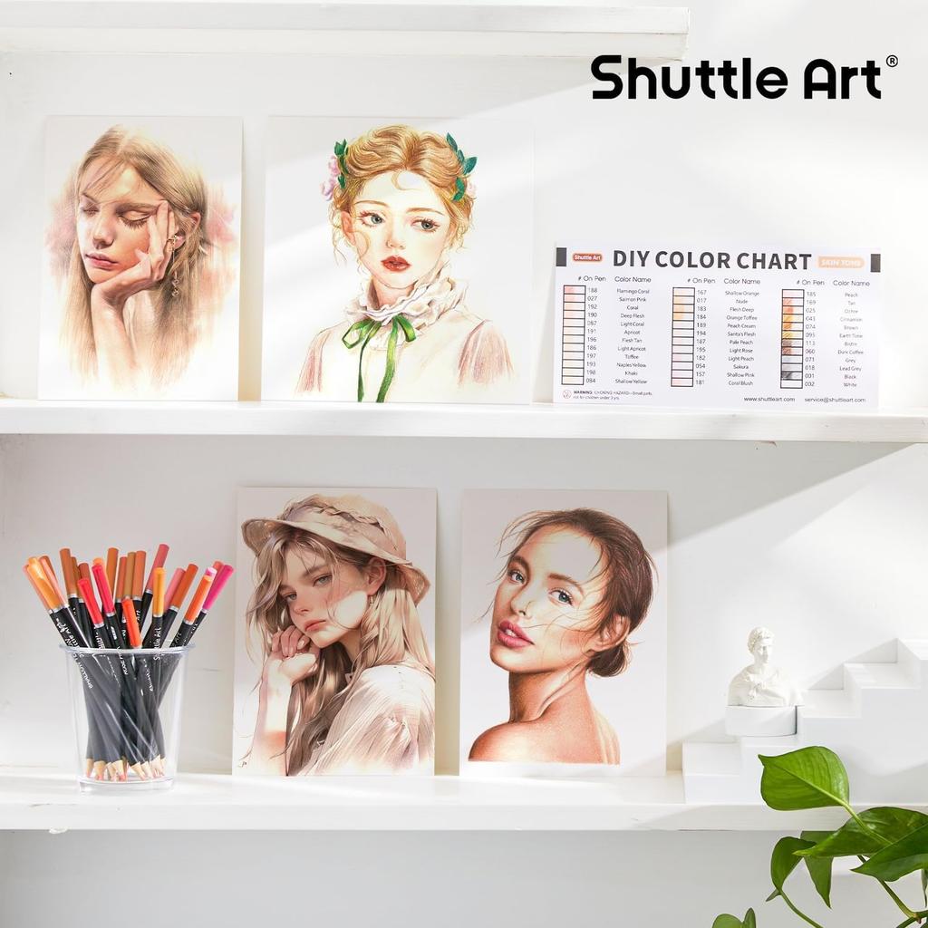 Shuttle Art Цветная Коричневая Кожа Идеально для Раскрашивания Взрослыми и Включает Идеально для и Карандашей, Набор из 36 Цветов, Тон, Карикатуры, Портреты, Книги,
