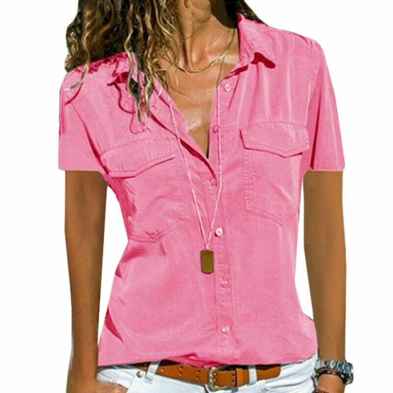 Women Neck V Short Sleeve Shirt Blouse Ladies Summer Tshirt Tops Tee Plus Size