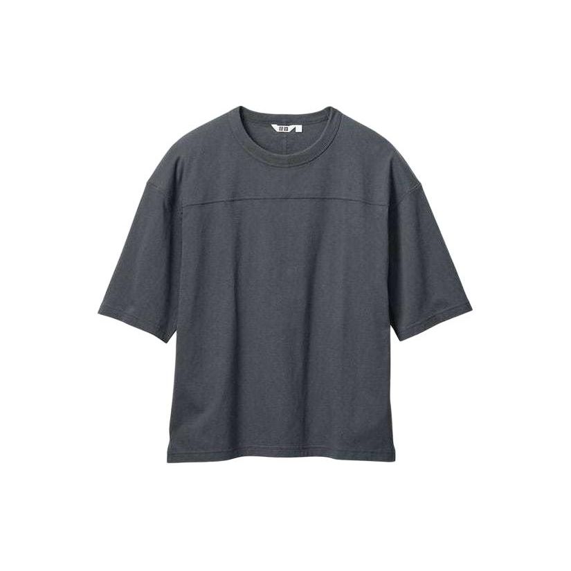 Uniqlo SS24 Серия U Однотонная футболка с круглым вырезом из хлопка, повседневная, с коротким рукавом, унисекс, темно-серый 467137-08