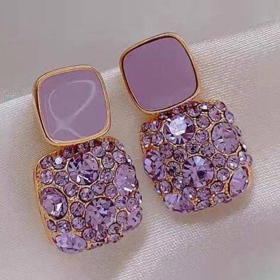 1 пара женских серег со стразами, квадратные, винтажные, не тускнеющие, блестящие, роскошные серьги-пусеты для подарка