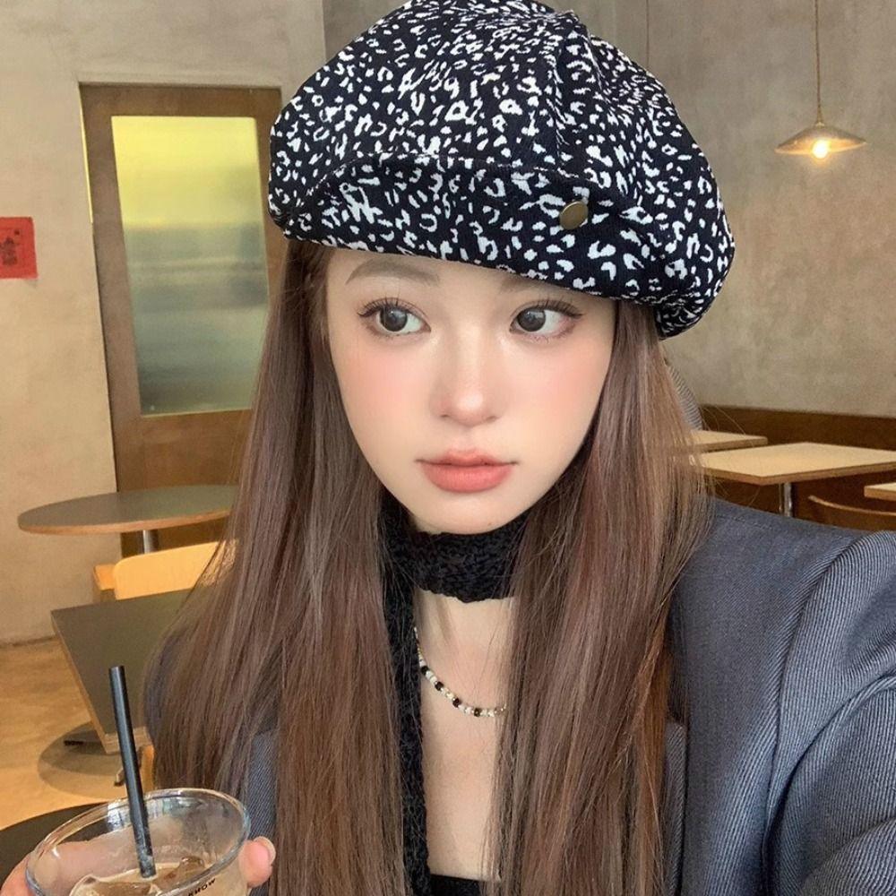 Леопардовый принт Художественная шляпа Y2K Восьмиугольная кепка Повседневный леопардовый берет Путешествия