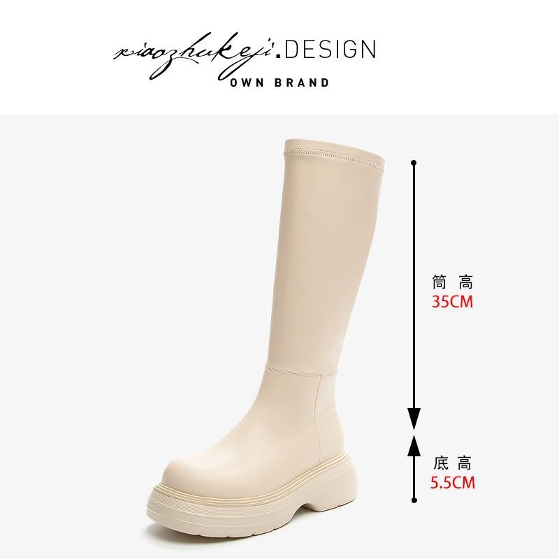 Сигаретные ботинки женские осенние новые однотонные на толстой подошве тонкие маленькие мужские ботфорты до колена женские