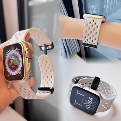 Силиконовый ремешок для часов Apple Watch - спортивный ремешок для часов с дышащей магнитной складной пряжкой для iWatch Ultra/9/8/7/6/5/4/3/2/1/2022 49 мм 45 мм 44 мм