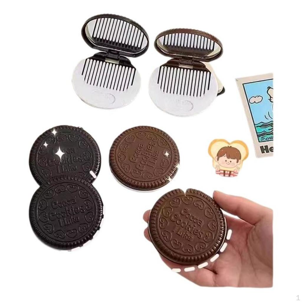 Портативное зеркало для макияжа, складная расческа, мини, милый дизайн Oreo, черное